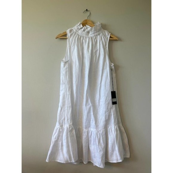 Ephemera Linen Garland Ruffle Neck Casual Mini Dress Women's White Size: 38 NWT - Picture 2 of 10